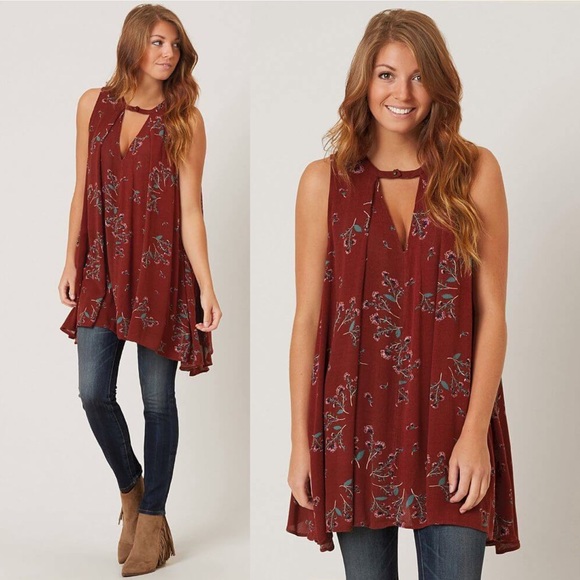 FREE PEOPLE Tree Swing Tank Top XS Key Hole Tunic Floral Boho Bohemian Pockets - Picture 4 of 14